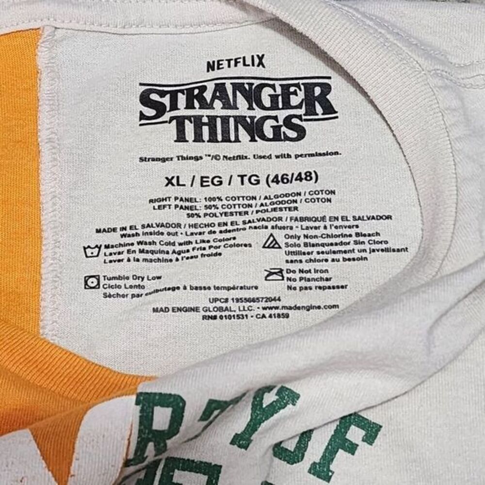 Stranger Things Hawkins Tigers T-Shirt Mens Split Panel Graphic Yellow White XL - Picture 3 of 9
